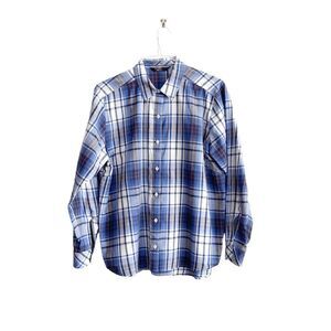 Riders by Lee Womens Button Down Shirt Long Sleeve Plaid Blue White XL